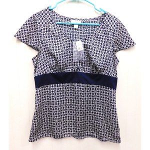 LIKE NEW-Ann Taylor Loft Dark Blue and White Short Sleeve Blouse Women (no tags)